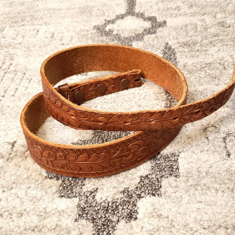 Saddle Craft by Tex Tan Full Grain Cowhide Stamped Leather Belt size 28